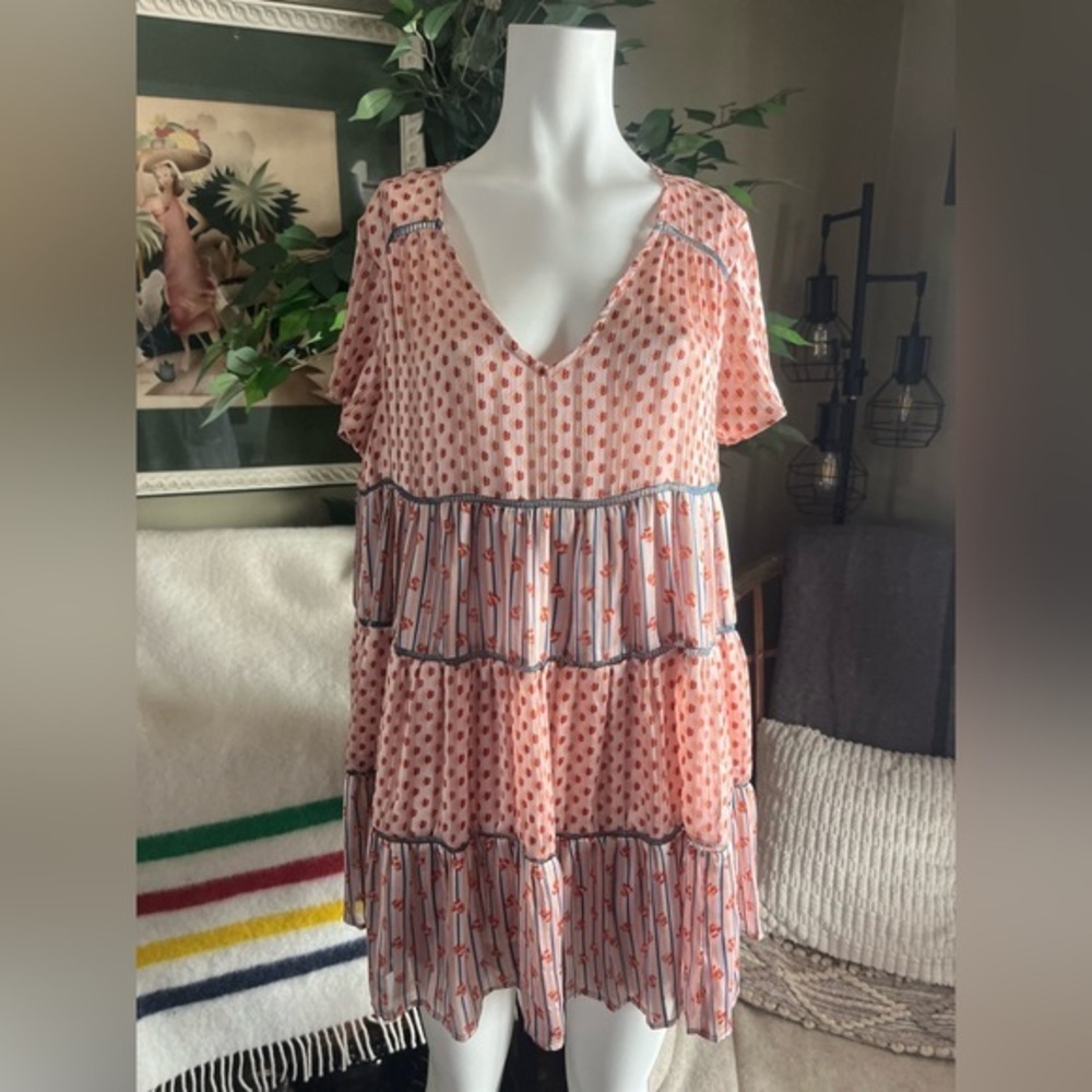 Urban Outfitters Pink Floral Tiered Babydoll Dress